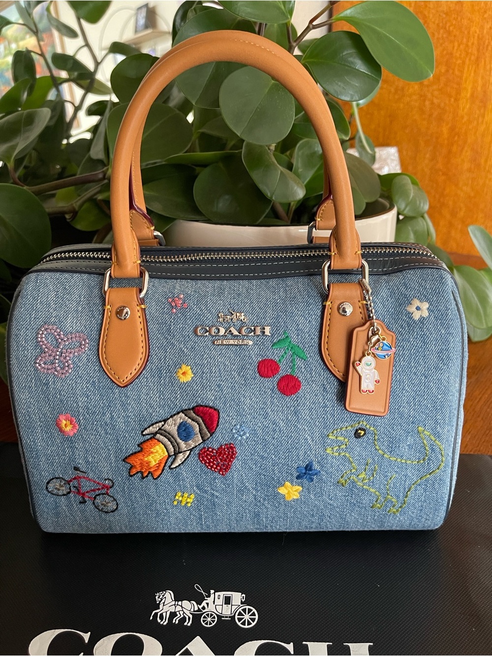 NWOT Coach Rowan Satchel in Denim Embroidery with Matching NWT Wristlet - Picture 11 of 11